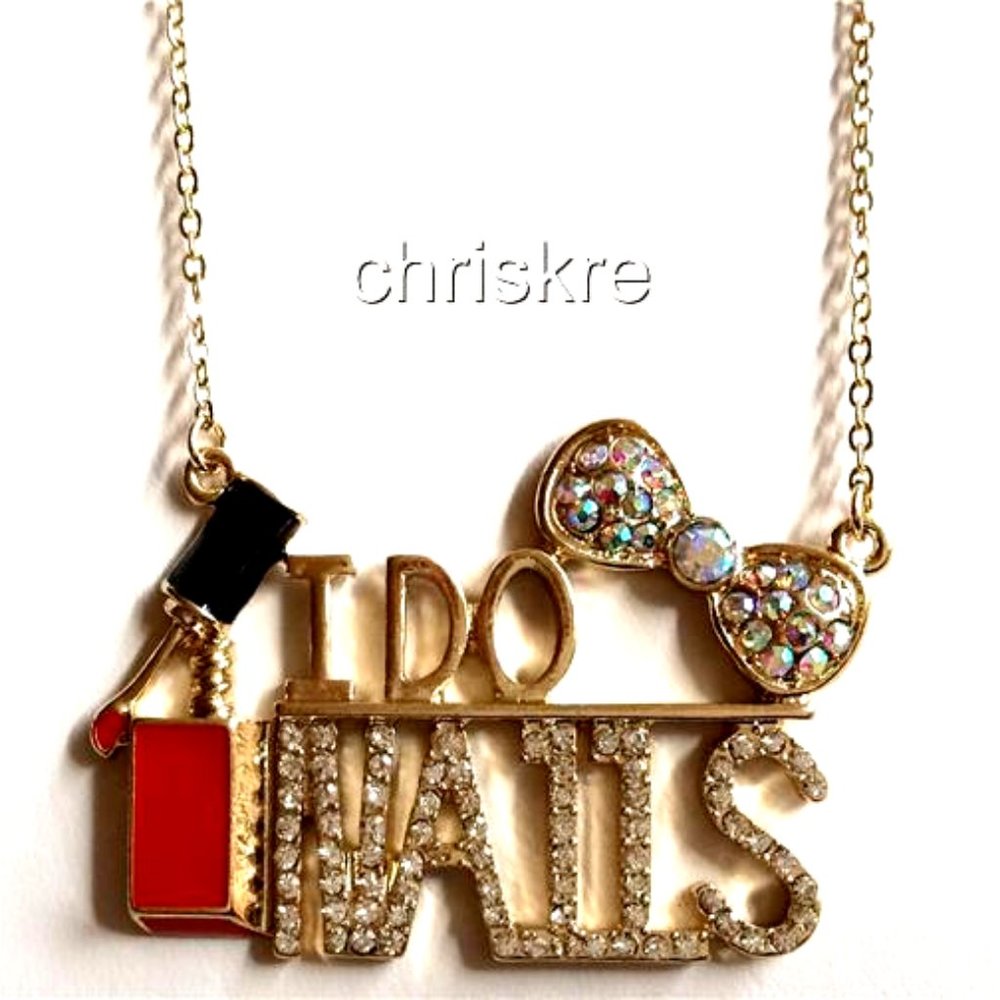 Cosmetology Necklace I DO NAILS Makeup Artist Stylist Nail Tech Gift GoldPlated